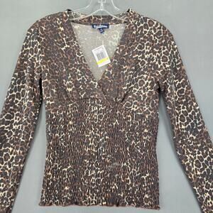 Freshman 1996 Brown Leopard Print Shirt NEW Stretch Bodycon Long Sleeves Women M